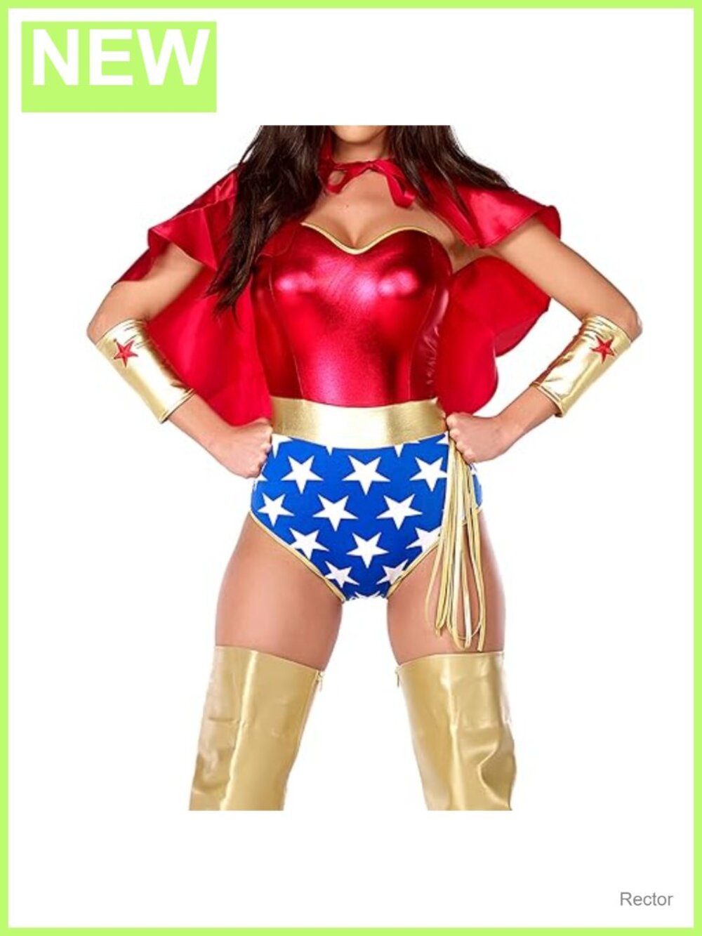 Superhero Costume Set Bodysuit Cape Headband Cuffs Lasso